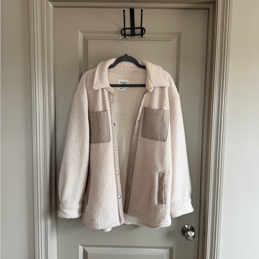 Abercrombie & Fitch Cream Teddy Jacket with Tan Details